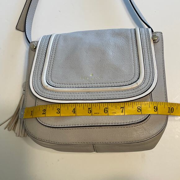 Kate Spade Pratt Street Rianne Bag Womens Gray & Ivory Leather Tasseled Purse - Picture 10 of 12